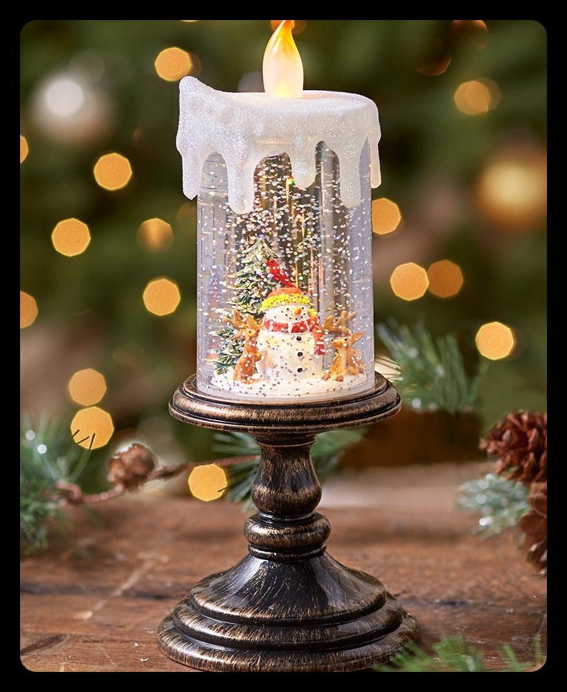 Snowman Decorations - Lighted Snowman Candle Snow Globe