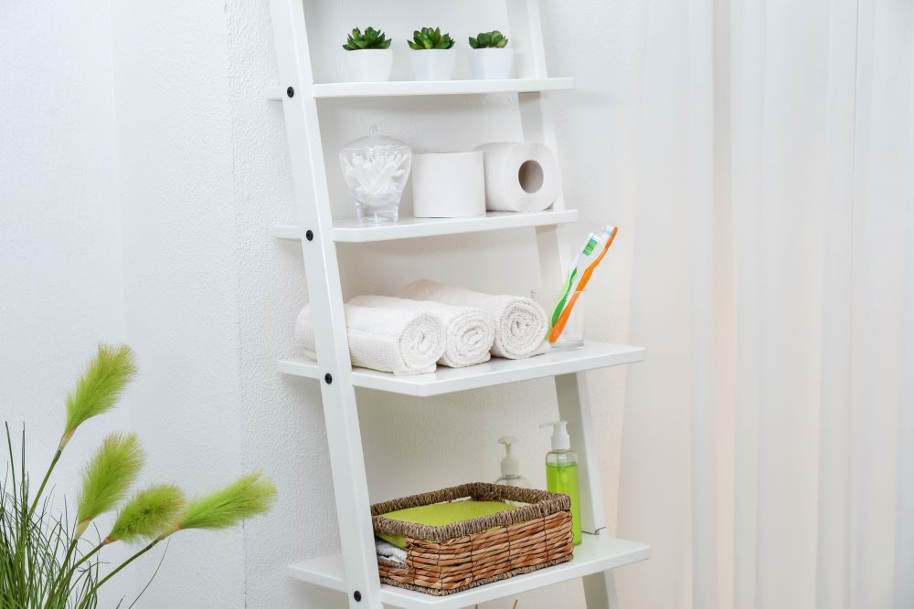 Storage Ideas For A Small Bathroom - Ladder Shelf