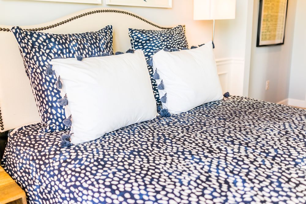 Bedroom Makeover Ideas - Blue And White Polka Dotted Bedspread 