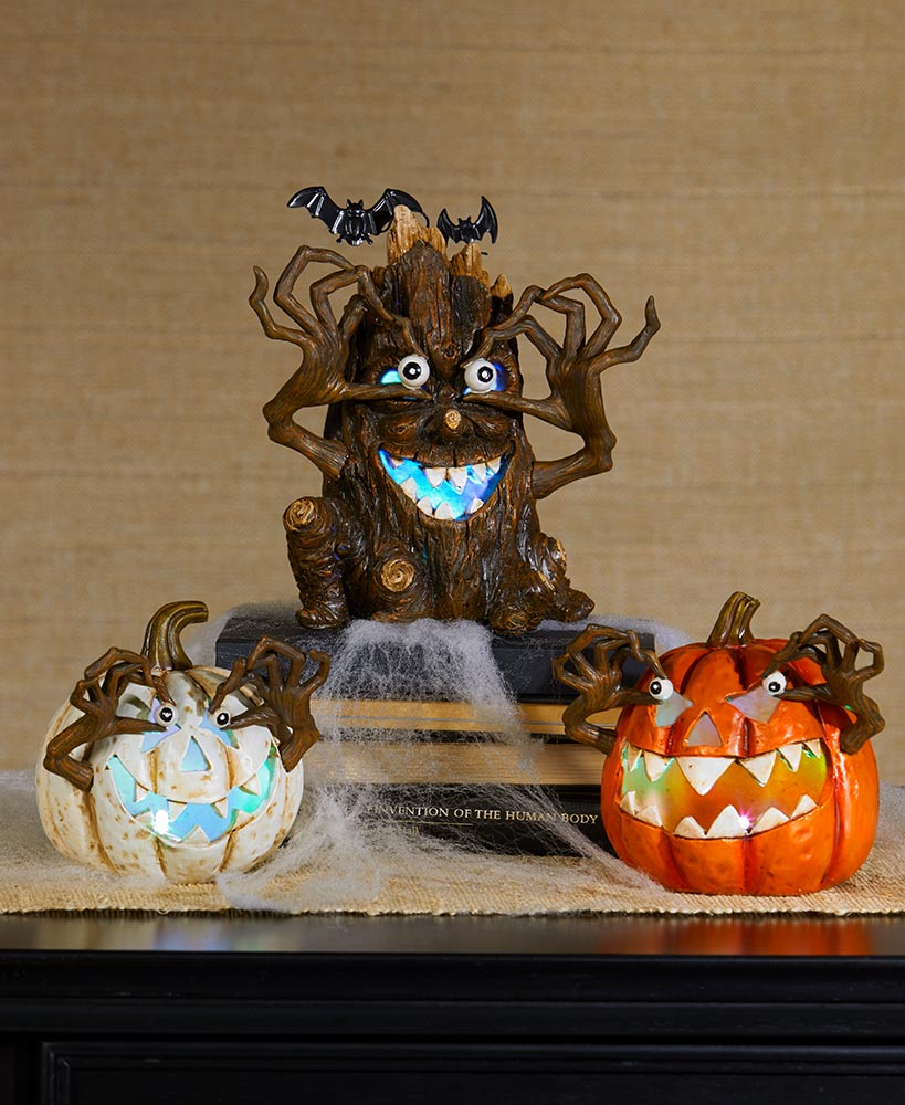 Scary Halloween Decorations - Lighted Scary Pumpkins or Tree