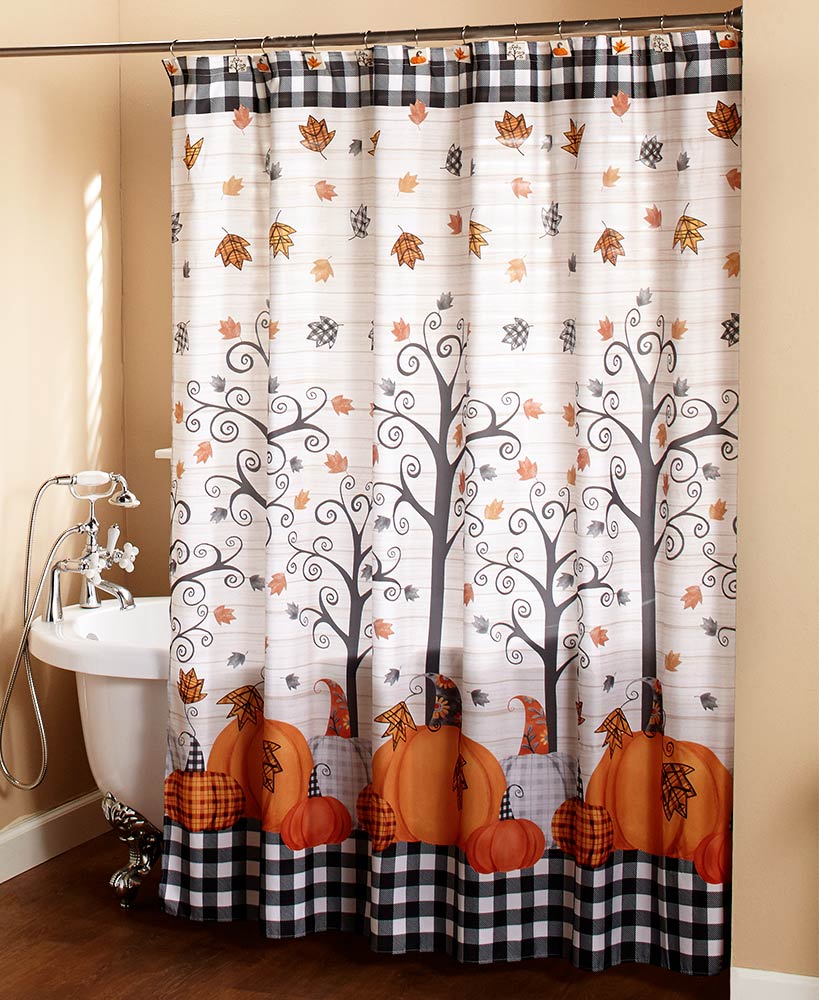 Fall Bed And Bath Decorations - Plaid Pumpkin Shower Curtain