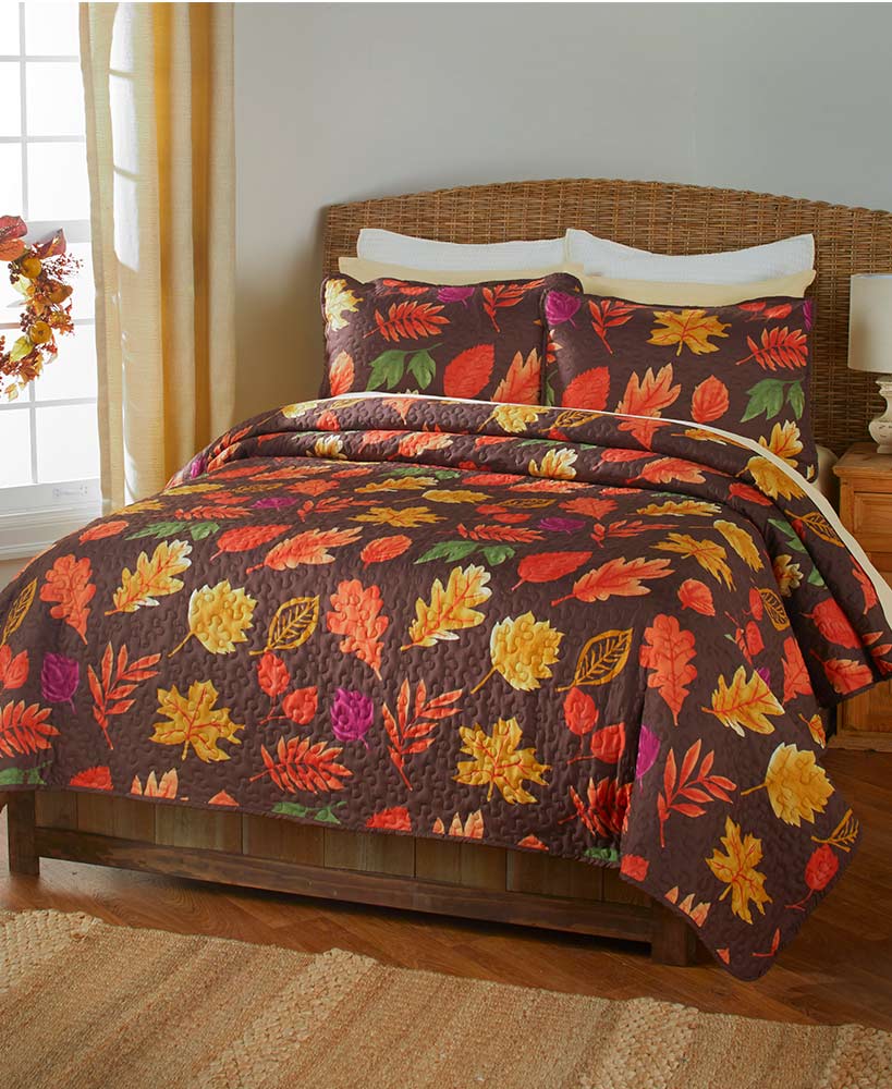 Fall Bed And Bath Decorations - 3-Pc. Country Leaves Quilt Sets