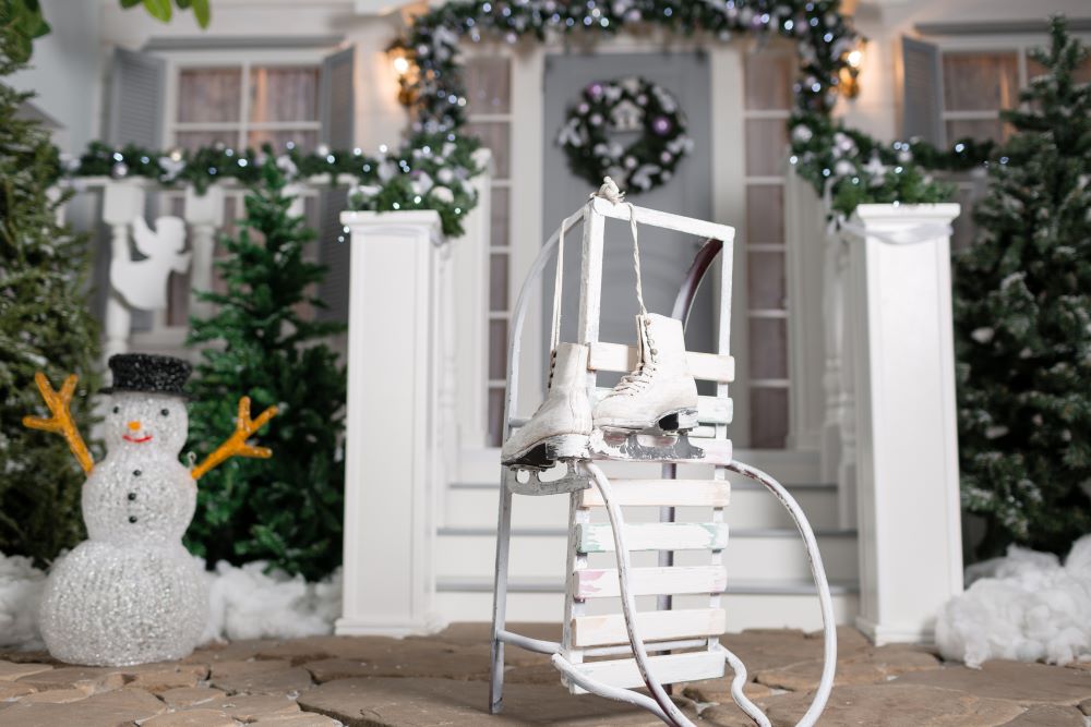 Snowman And Ice Skate Front Porch Decorations